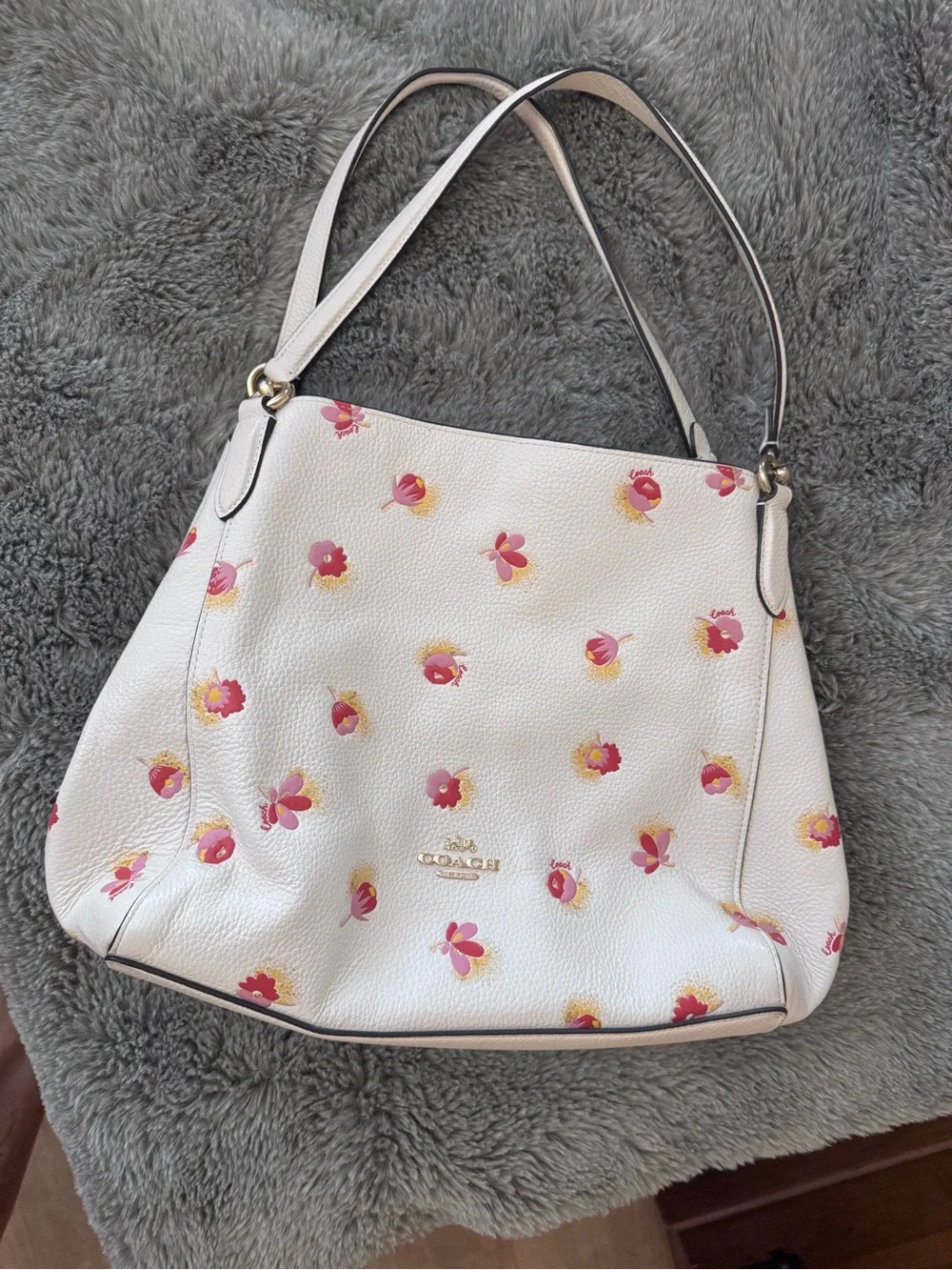 Coach Hallie Floral Print Shoulder Bag in Cream with Pink and Yellow Blooms